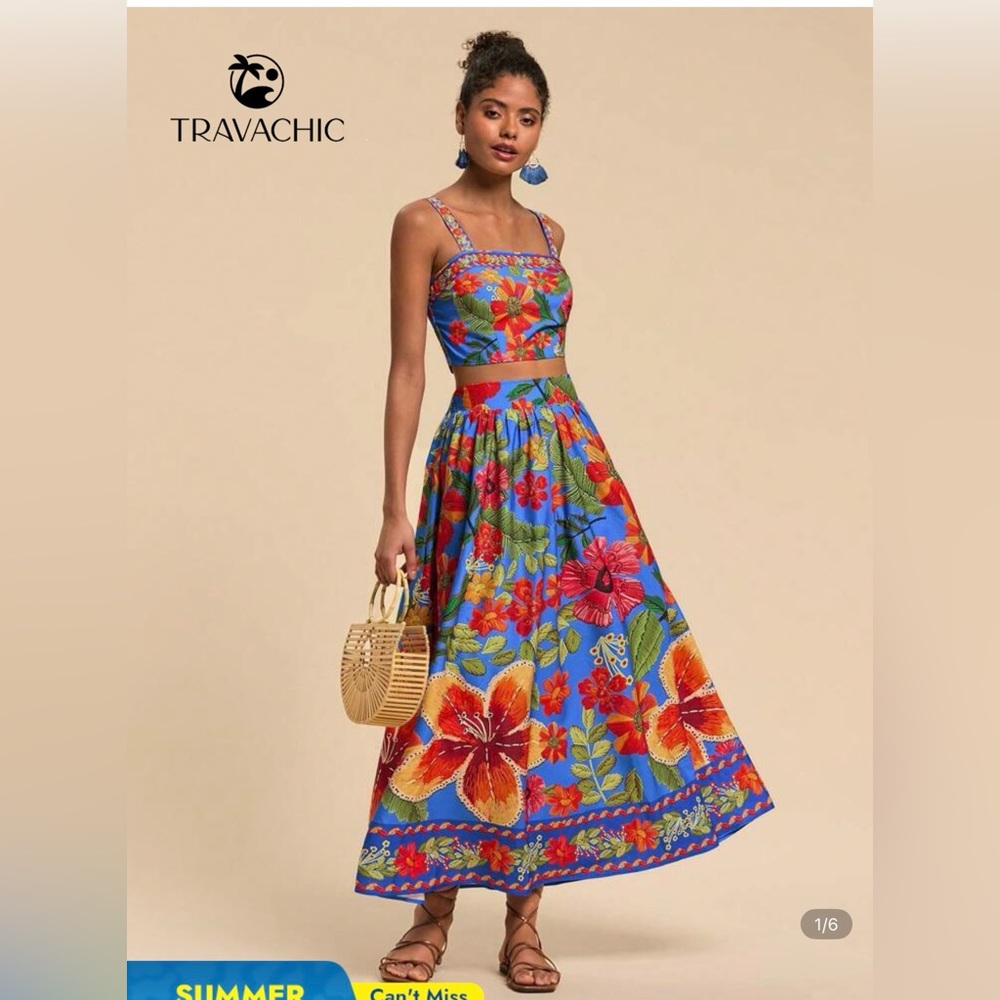 Blue Floral Two-Piece Maxi Dress size small